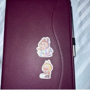 Apple Maroon Tablet Folio Cover with Pen Loop and Character Stickers